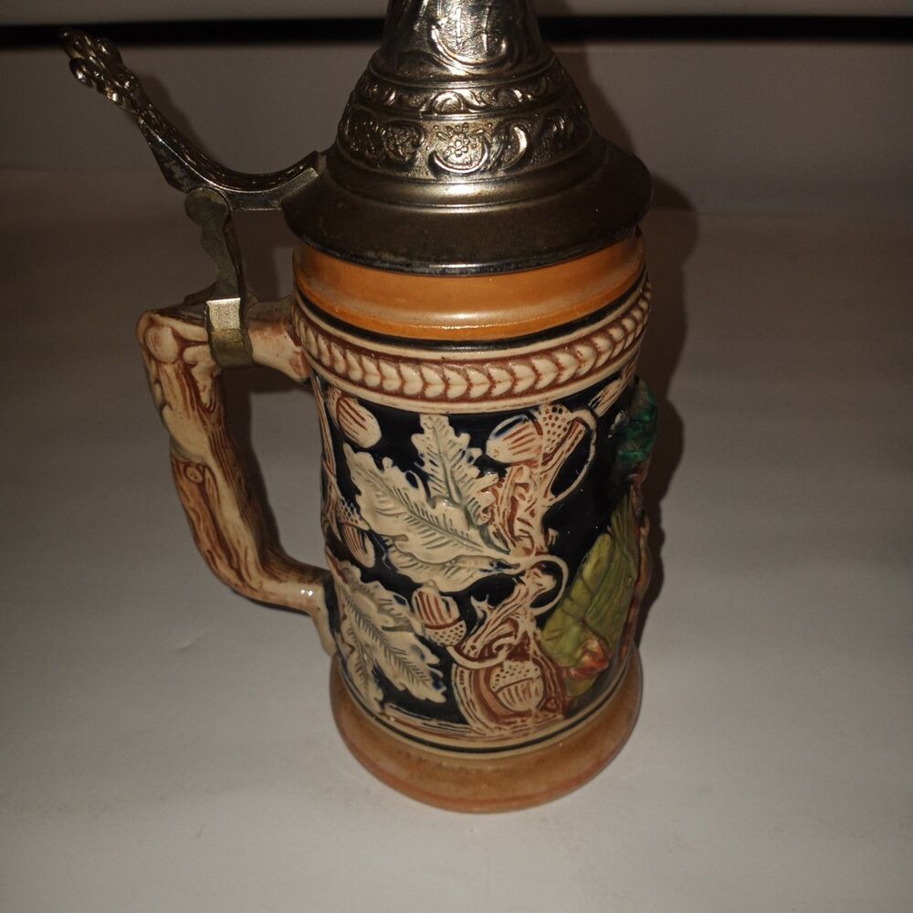 Vintage German Beer Stein 0.5L Pewter Lid Made in Germany Raised Man Woman